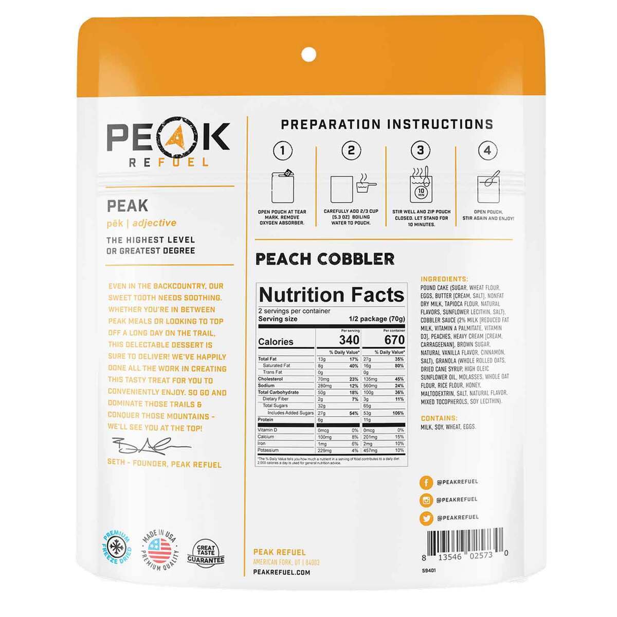 Peak Refuel Peach Cobbler Dessert - 2 Servings Peak Refuel Peach Cobbler Dessert - 2 Servings