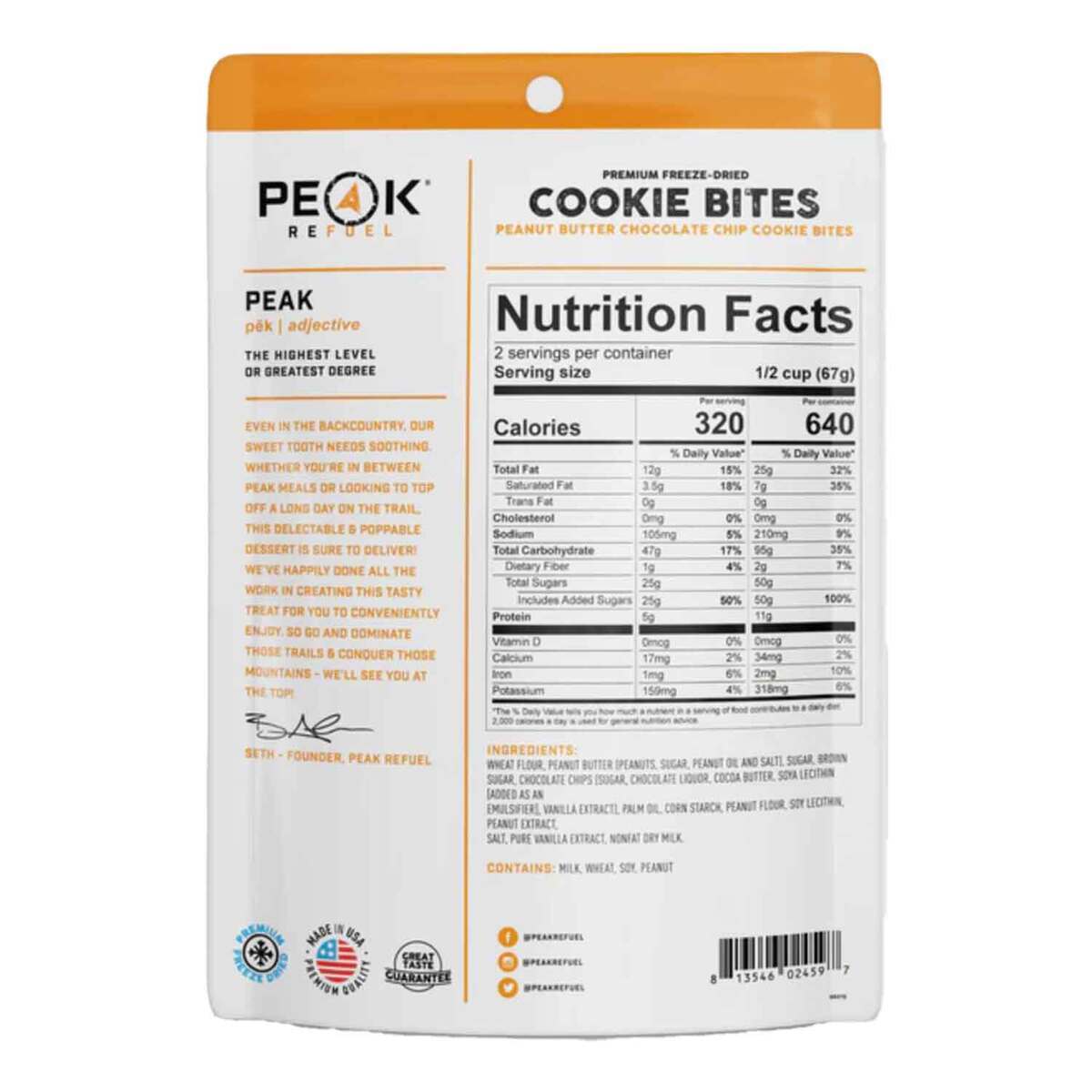Peak Refuel Peanut Butter Chocolate Chip Cookie Bites - 2 Servings Peak Refuel Peanut Butter Chocolate Chip Cookie Bites - 2 Servings