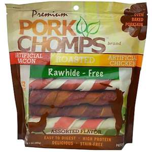 Pork Chomps Assorted Flavors 6in Twists - 12 Count