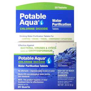 Potable Aqua Chlorine Dioxide Water Purification Tablets 20 count