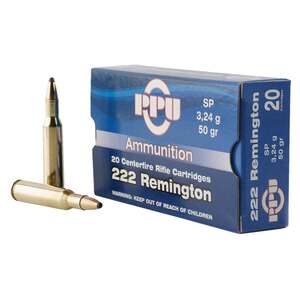 PPU Standard Rifle 222 Remington 50gr SP Rifle Ammo - 20 Rounds