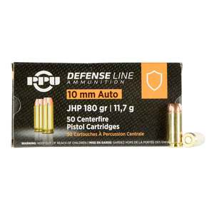 PPU Defense 10mm Auto 180gr JHP Handgun Ammo - 50 Rounds