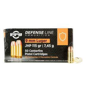 PPU Defense 9mm Luger 115gr JHP Handgun Ammo - 50 Rounds