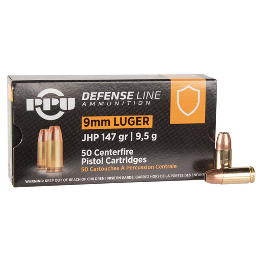 PPU Defense 9mm Luger 147gr JHP Handgun Ammo Ammo - 50 Rounds 50 Rounds Ammo