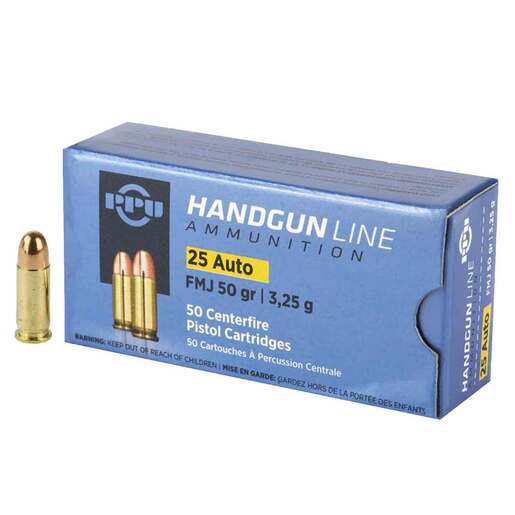 PPU Handgun 25 Auto 50gr FMJ Handgun Ammo - 50 Rounds