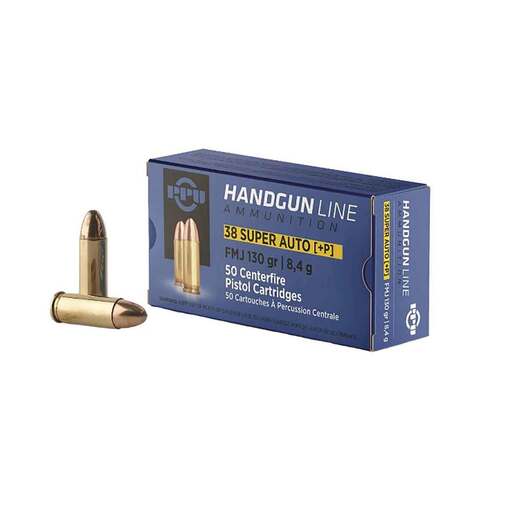 PPU Handgun 38 Super Auto P 130gr FMJ Handgun Ammo Ammo - 50 Rounds 50 Rounds Ammo