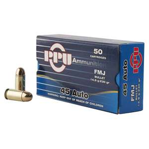 PPU Handgun 45 Auto (ACP) 230gr FMJ Handgun Ammo - 50 Rounds