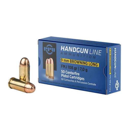 PPU Handgun 9mm Browning Long 108gr FMJ Handgun Ammo Ammo - 50 Rounds 50 Rounds Ammo