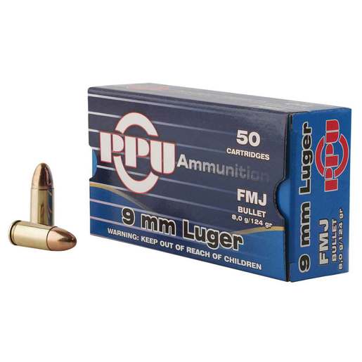 PPU Handgun 9mm Luger 124gr FMJ Handgun Ammo Ammo - 50 Rounds 50 Rounds Ammo