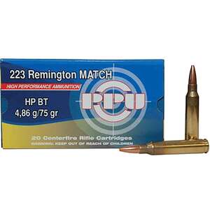 PPU Match 223 Remington 75gr HPBT Rifle Ammo - 20 Rounds