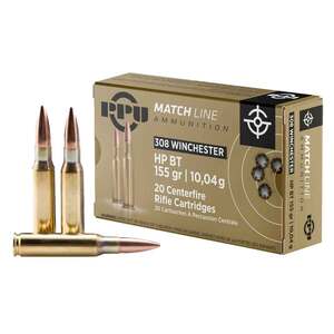 PPU Match 308 Winchester 155gr HPBT Rifle Ammo - 20 Rounds