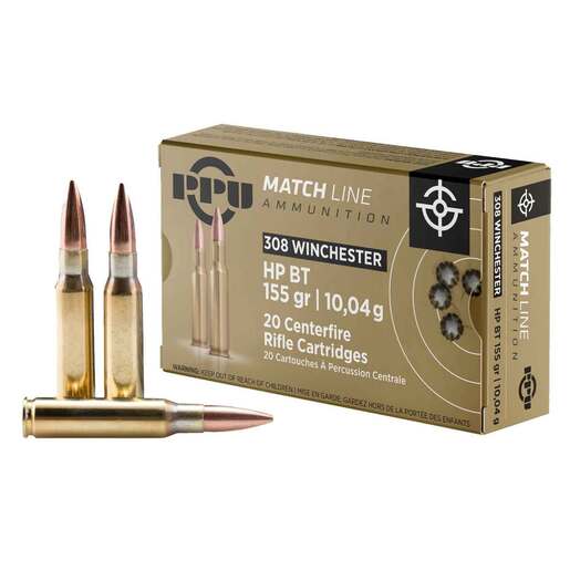 PPU Match 308 Winchester 155gr HPBT Rifle Ammo Ammo - 20 Rounds 20 Rounds Ammo