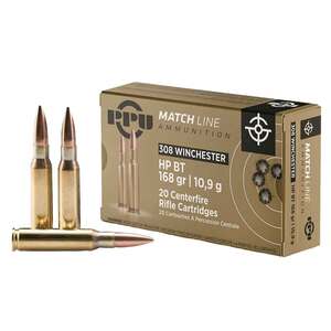 PPU Match 308 Winchester 168gr HPBT Rifle Ammo - 20 Rounds