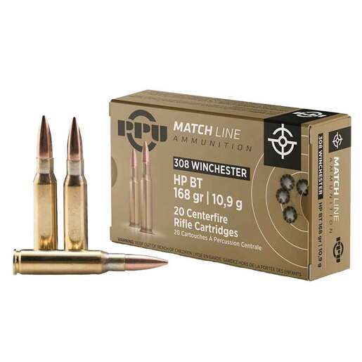 PPU Match 308 Winchester 168gr HPBT Rifle Ammo Ammo - 20 Rounds 20 Rounds Ammo