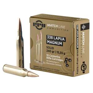 PPU Match 338 Lapua Magnum 240gr Copper Solid Rifle Ammo - 10 Rounds