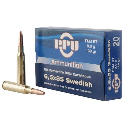 PPU Metric Rifle 6.5x55mm Swedish Mauser 139gr FMJBT Rifle Ammo Ammo - 20 Rounds 20 Rounds Ammo