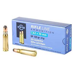 PPU Metric Rifle 7.62x39mm 123gr SP Rifle Ammo - 20 Rounds