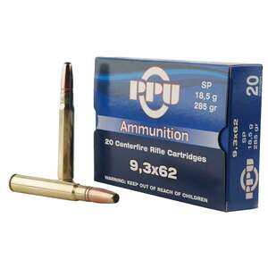 PPU Metric Rifle 9.3x62 Mauser 285gr SP Rifle Ammo - 20 Rounds