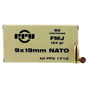 PPU Mil-Spec 9mm Luger 124gr FMJ Handgun Ammo - 50 Rounds