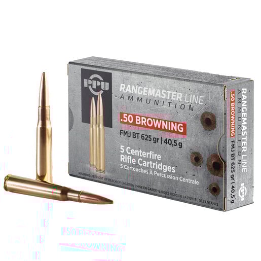 PPU Rangemaster .50 BMG 625gr FMJ Rifle Ammo Ammo - 5 Rounds 5 Rounds Ammo