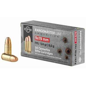 PPU Rangermaster 9mm 124gr FMJ Handgun Ammo - 50 Rounds
