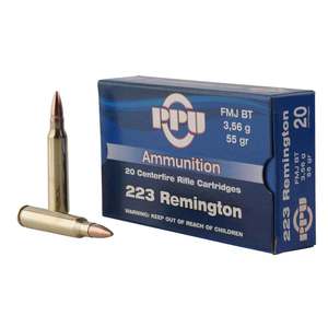 PPU Standard Rifle 223 Remington 55gr FMJBT Rifle Ammo - 20 Rounds