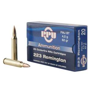 PPU Standard Rifle 223 Remington 62gr FMJBT Rifle Ammo - 20 Rounds