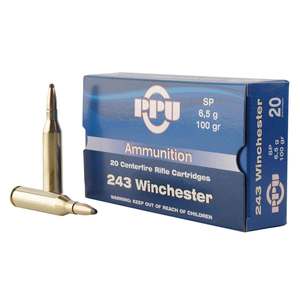 PPU Standard Rifle 243 Winchester 100gr SP Rifle Ammo - 20 Rounds