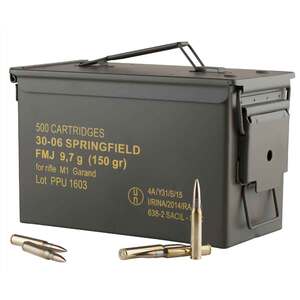 PPU Standard Rifle 30-06 Springfield 150gr FMJ Rifle Ammo - 500 Rounds ...
