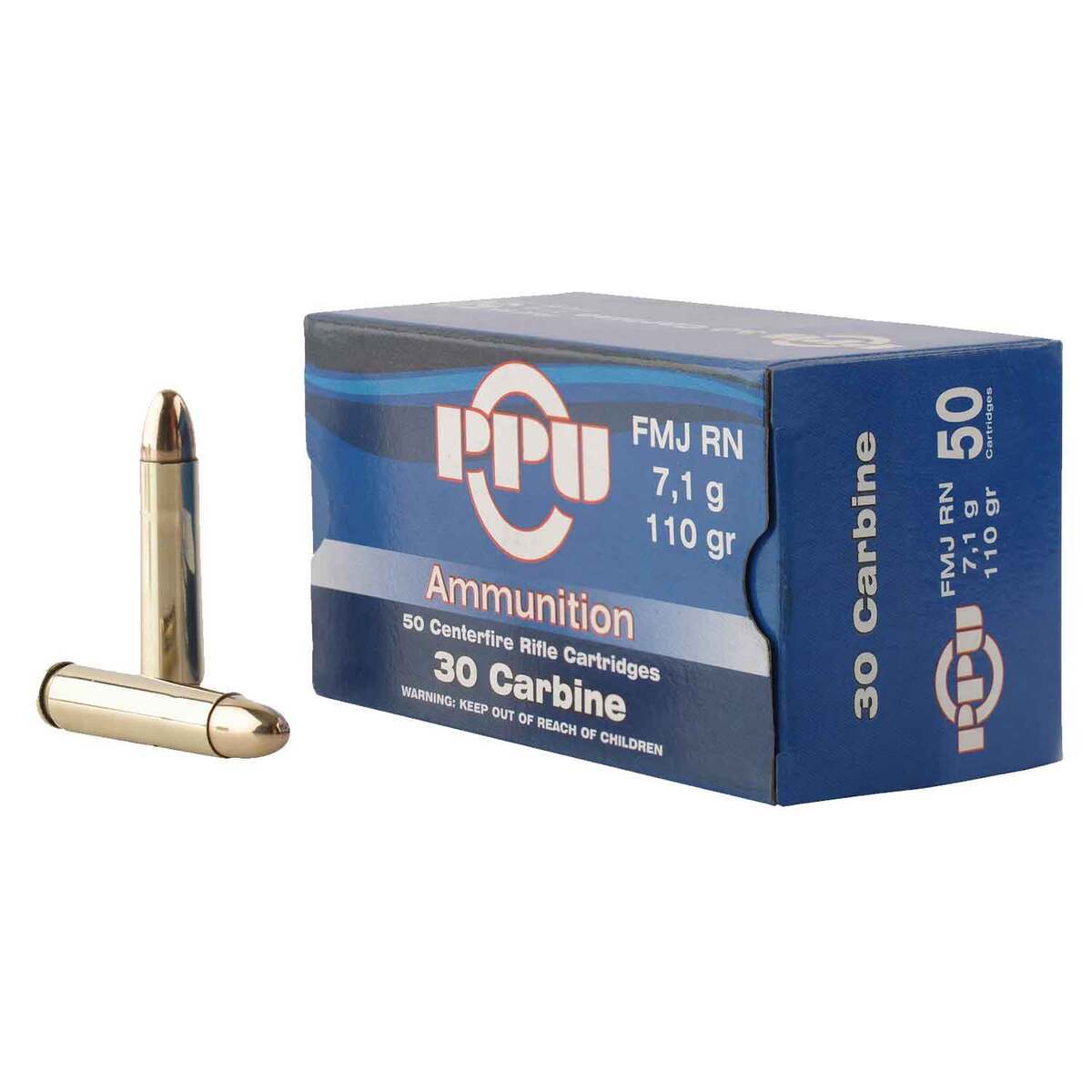 PPU Standard Rifle 30 Carbine 110gr FMJRN Rifle Ammo - 50 Rounds PPU Standard Rifle 30 Carbine 110gr FMJRN Rifle Ammo - 50 Rounds