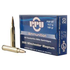 PPU Standard Rifle 300 Winchester Magnum 165gr PSPBT Rifle Ammo - 20 Rounds PPU Standard Rifle 300 Winchester Magnum 165gr PSPBT Rifle Ammo - 20 Rounds