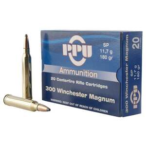 PPU Standard Rifle 300 Winchester Magnum 180gr SP Rifle Ammo - 20 Rounds