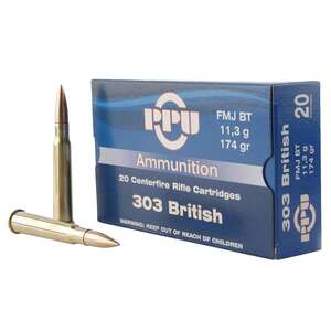PPU Standard Rifle 303 British 174gr FMJ BT Rifle Ammo - 20 Rounds PPU Standard Rifle 303 British 174gr FMJ BT Rifle Ammo - 20 Rounds