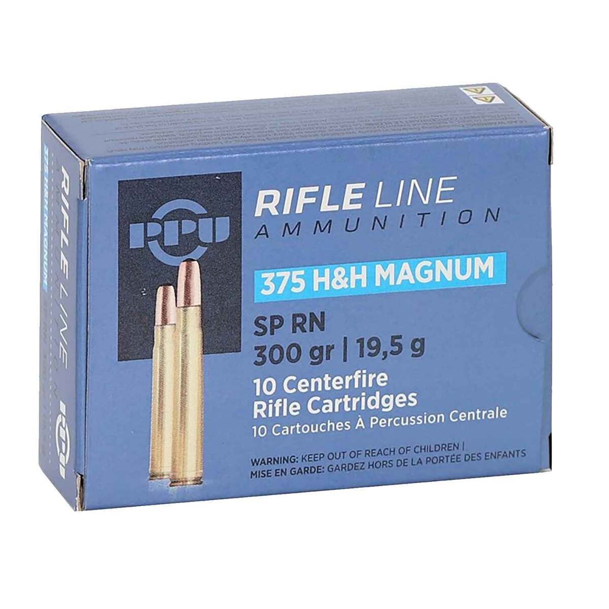 PPU Standard Rifle 375 H&H Magnum 300gr SPRN Rifle Ammo - 10 Rounds ...