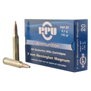PPU Standard Rifle 7mm Remington Magnum 140gr PSPBT Rifle Ammo - 20 Rounds