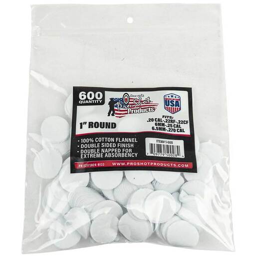Pro Shot Products .22 - .270 Cal. - 1in Cotton Patches - 600 Count