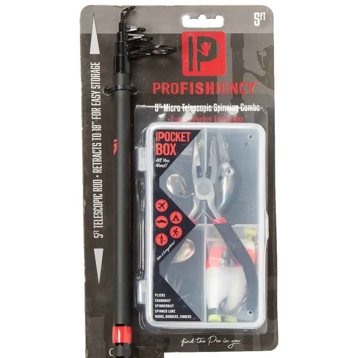 Profishiency Rods Profishiency Micro Telescopic Spinning Rod and Reel Combo - 5ft, Medium ...