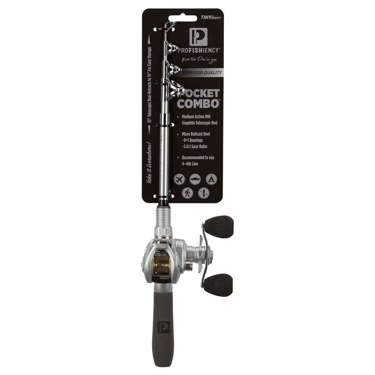 Profishiency Tiny But Mighty Baitcast Pocket Rod and Reel Combo - 15 ...