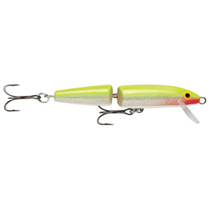 Rapala Jointed Hard Jerkbait - Silver / Fluorescent Chartreuse, 5/16oz, 4-3/8in, 4-8ft