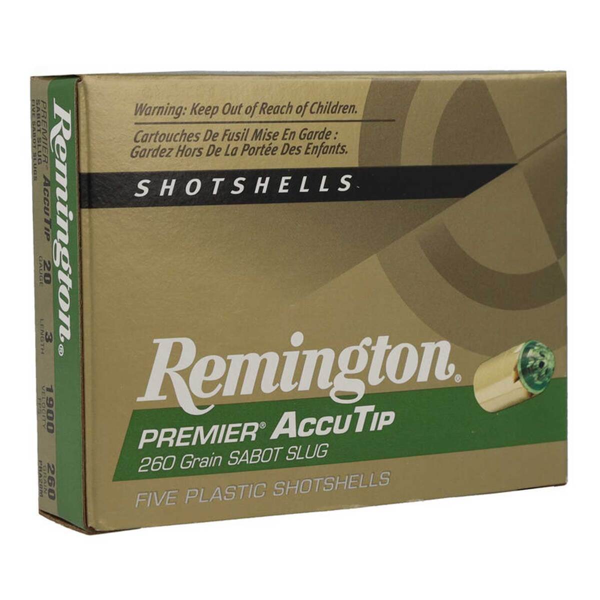 Remington AccuTip 20 Gauge 3in 260gr Sabot Slug Shotshells - 5 Rounds Remington AccuTip 20 Gauge 3in 260gr Sabot Slug Shotshells - 5 Rounds