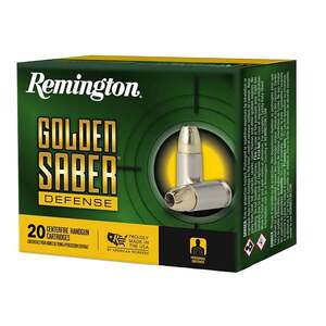 Remington Golden Saber Defense 45 Auto (ACP) +P 185gr BJHP Handgun Ammo - 20 Rounds Remington Golden Saber Defense 45 Auto (ACP) +P 185gr BJHP Handgun Ammo - 20 Rounds