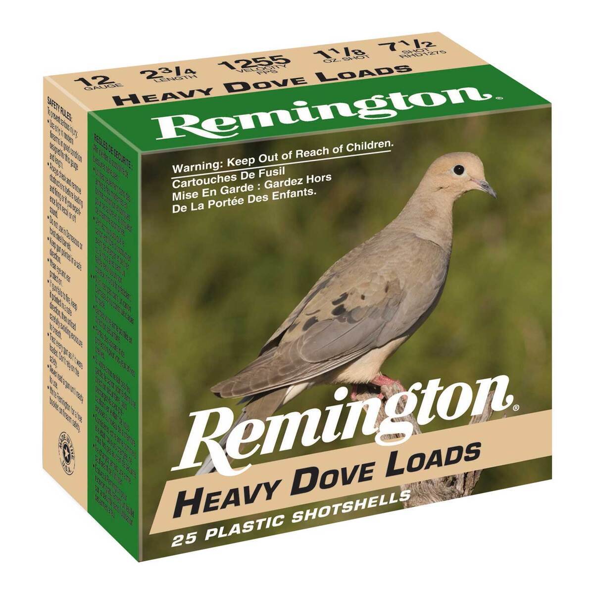 Remington Heavy Dove 12 Gauge 2-3/4in #7.5 1-1/8oz Upland Shotshells - 25 Rounds Remington Heavy Dove 12 Gauge 2-3/4in #7.5 1-1/8oz Upland Shotshells - 25 Rounds