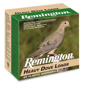 Remington Heavy Dove Loads 20 Gauge 2-3/4in #7.5 1oz Upland Shotshells - 25 Rounds Remington Heavy Dove Loads 20 Gauge 2-3/4in #7.5 1oz Upland Shotshells - 25 Rounds