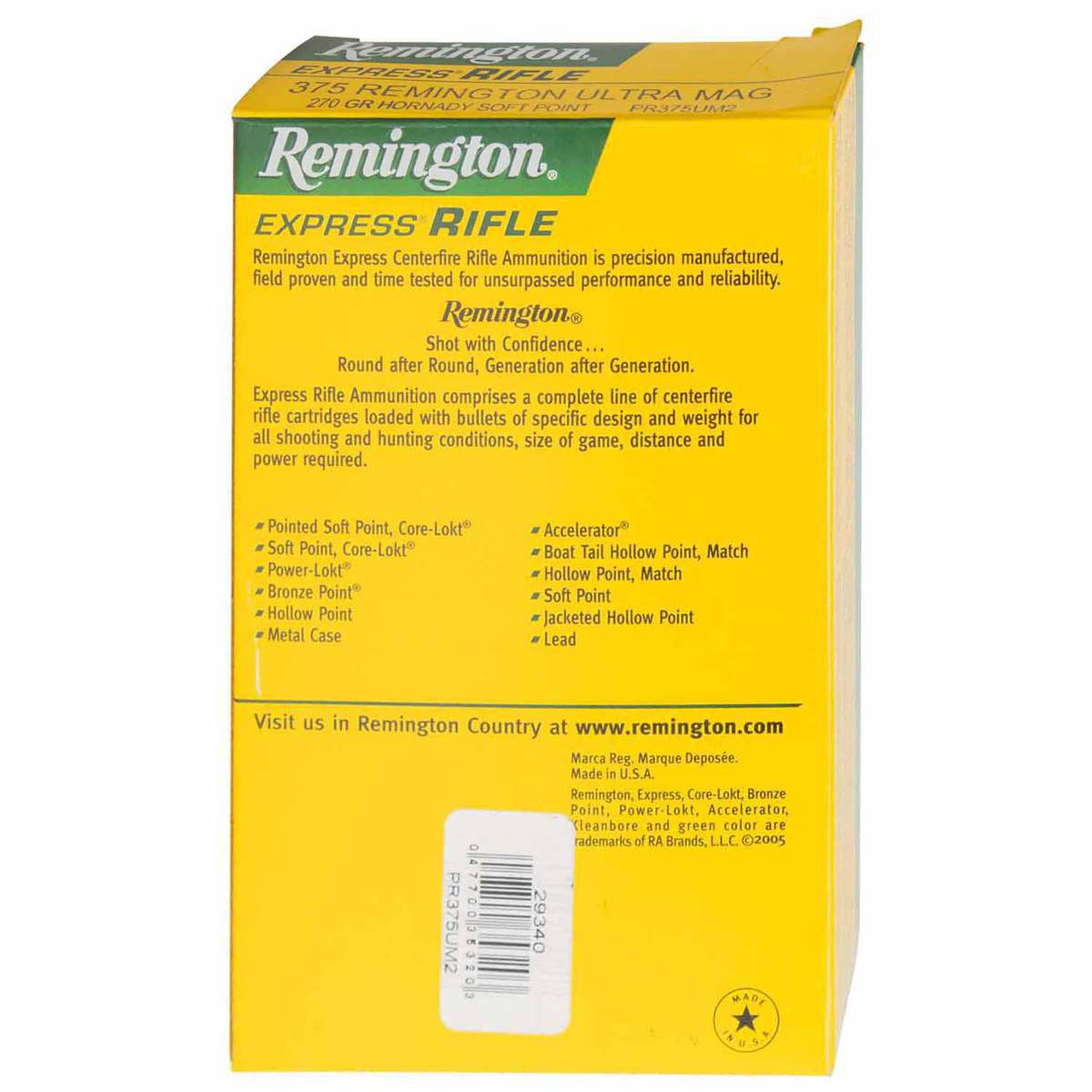Remington High Performance Rifle 375 Remington Ultra Magnum 270gr SP Rifle Ammo - 20 Rounds Remington High Performance Rifle 375 Remington Ultra Magnum 270gr SP Rifle Ammo - 20 Rounds