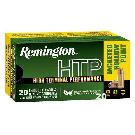 Remington High Terminal Performance 9mm Luger P 115gr JHP Handgun Ammo Ammo - 20 Rounds 20 Rounds Ammo