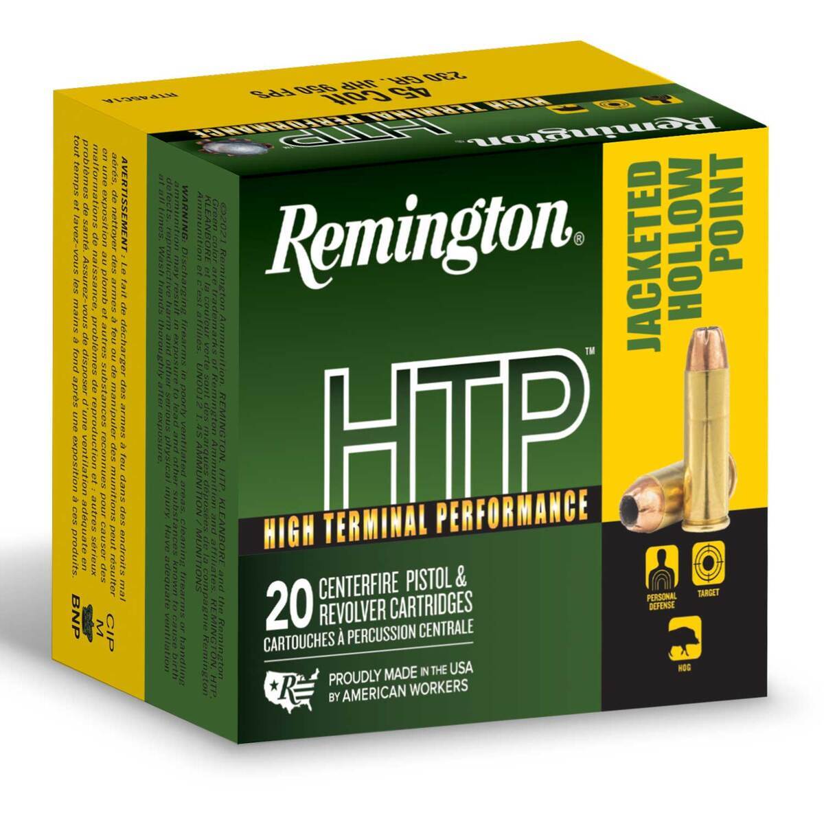 Remington HTP 45 (Long) Colt 230gr JHP Handgun Ammo - 20 Rounds Remington HTP 45 (Long) Colt 230gr JHP Handgun Ammo - 20 Rounds