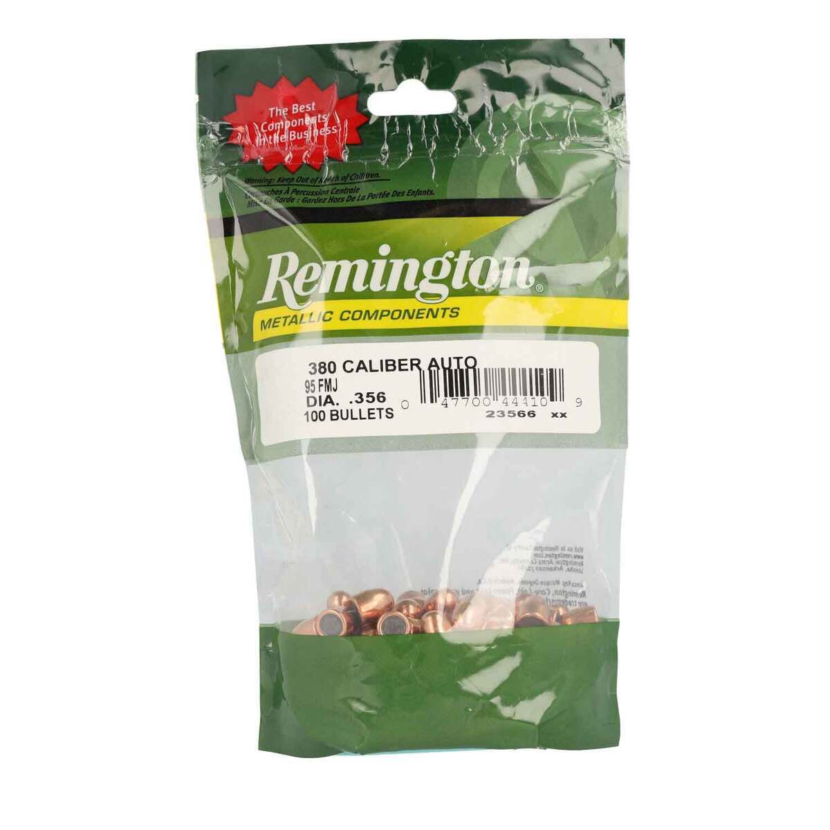 Remington Metallic Components 380 Caliber Full Metal Jacket 95gr Handgun Reloading Bullets - 100 Count Remington Metallic Components 380 Caliber Full Metal Jacket 95gr Handgun Reloading Bullets - 100 Count