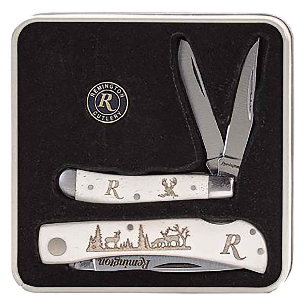 Remington Mule Deer Gift Tin Knife Set - White Remington Mule Deer Gift Tin Knife Set - White