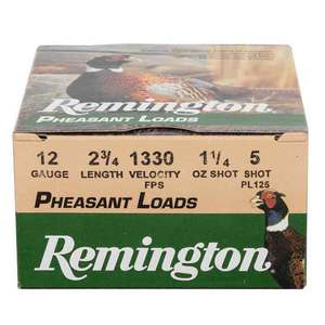 Remington Pheasant Loads 12 Gauge 2-3/4in #5 1-1/4oz Upland Shotshells - 25 Rounds Remington Pheasant Loads 12 Gauge 2-3/4in #5 1-1/4oz Upland Shotshells - 25 Rounds