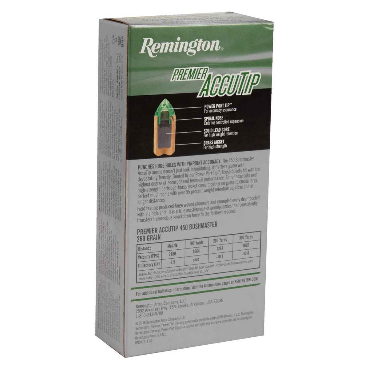 Remington Premier 450 Bushmaster 260gr AccuTip Rifle Ammo - 20 Rounds Remington Premier 450 Bushmaster 260gr AccuTip Rifle Ammo - 20 Rounds